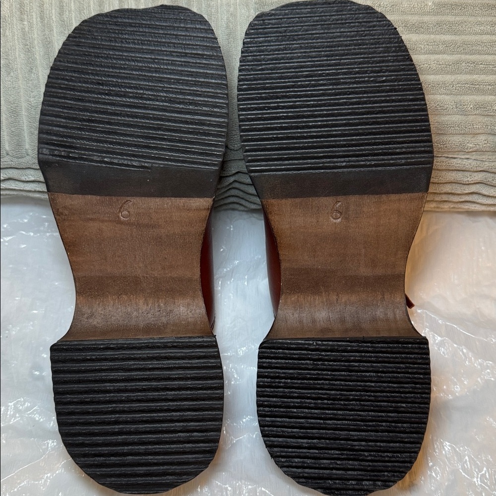 Vintage 90’s Candie's Brown Leather Platform Clogs Wood Heel Boho NWOT Size 6 - Picture 12 of 16